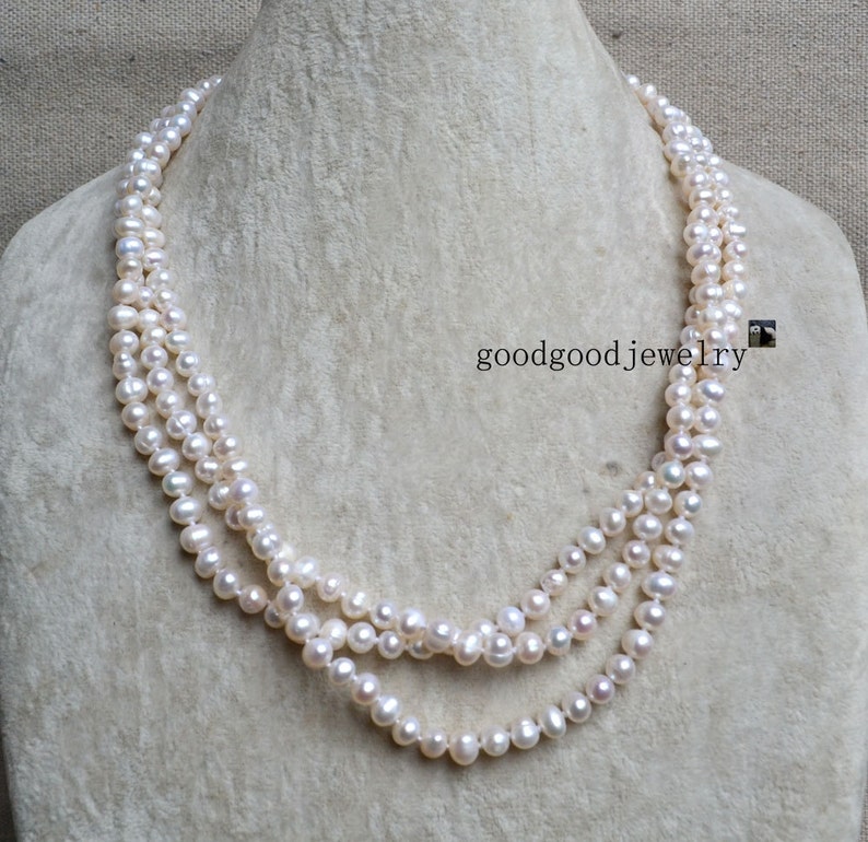 ivory Pearl Necklace, Long Pearl Necklace, 60 Inches 6-6.5mm Freshwater Pearl Necklace, wedding necklace,wedding jewelry,statement necklace image 4