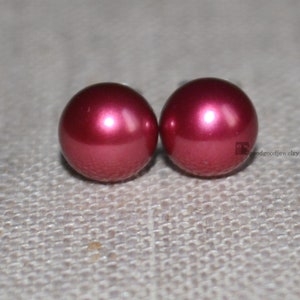 Burgundy Red Pearl Earrings, 7.8 mm freshwater pearl earring, burgundy beaded earrings stud,real pearl earrings,burgundy color earrings stud