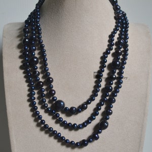 Long Pearl Necklace, 60 Inch 6-12MM dark black blue Freshwater Pearl Necklace, real pearl necklace