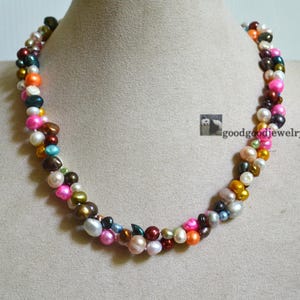 Multicolor Pearl Necklace, 18 inch 4-10mm freshwater pearl necklace, statement necklace, Rainbow Beads necklace