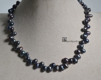 Peacock Black Pearl Necklace, Freshwater Pearl Necklace, Real Pearl Beaded Necklace, statement necklace