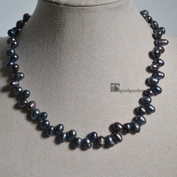 Peacock Black Pearl Necklace, Freshwater Pearl Necklace, Real Pearl Beaded Necklace, statement necklace