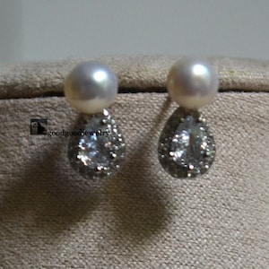 Echte Perle und Zirkonia Ohrringe, Perlen Hochzeit Ohrringe, kleine weiße Perle Teardrop Ohrringe Bolzen, simulierte Diamant Braut Ohrring