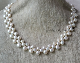 pearl necklace - 3 rows 16-17 inches Freshwater Pearl necklace,ivory pearl necklace, choker pearl necklace, triple strand pearl necklace