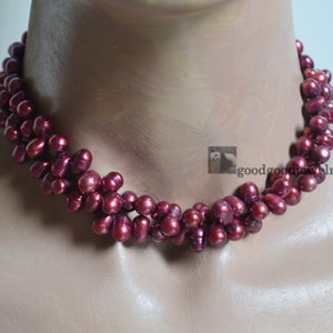 burgundy red pearl necklace, real pearl necklace, double strand 7x9 mm freshwater pearl necklace, bridesmaid necklace, women necklace