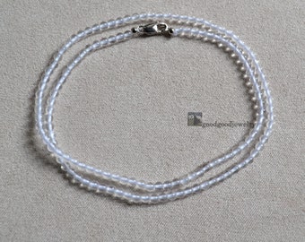 Kleine Bergkristall Quarz Halskette, Sterling Silber Verschluss, Natürliche Bergkristall Halskette, glatte Perlen, Handgemachte Halskette