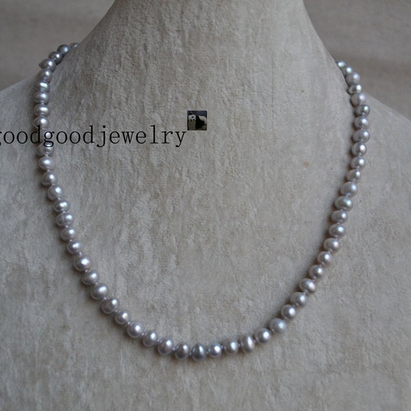 gray Pearl Necklace, 18 inches 6-7mm single strand gray freshwater pearl necklace,wedding party,wedding necklace,gray bead necklace