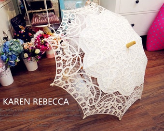 New Pattern White Battenburg Lace Vintage Umbrella Parasol For Bridal Bridesmaid Wedding