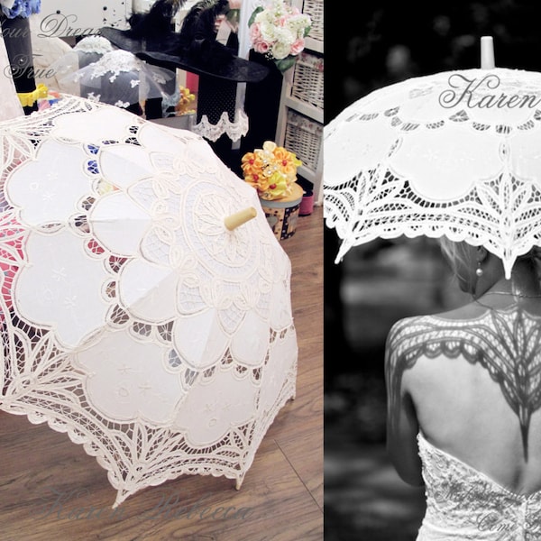 Speical Offer Ivory Battenburg Lace Vintage Umbrella Parasol For Bridal Bridesmaid Wedding