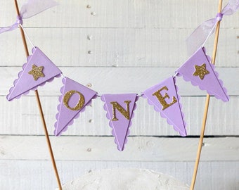 First Birthday Cake Bunting Topper - ONE Smash Cake Topper - Lilac & Gold - Princess Party
