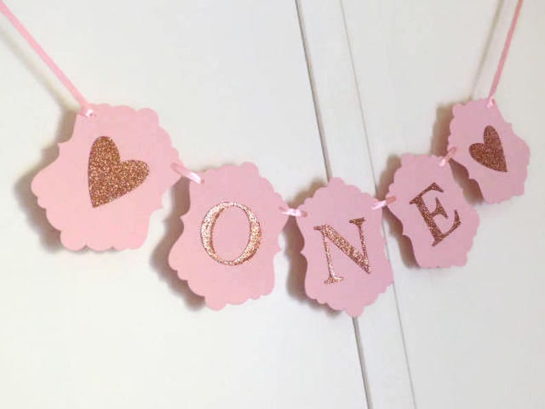 Gold Pale Pink ONE High Chair Sign God Bless Christening Banner Girls First Birthday Banner Rose Gold Silver