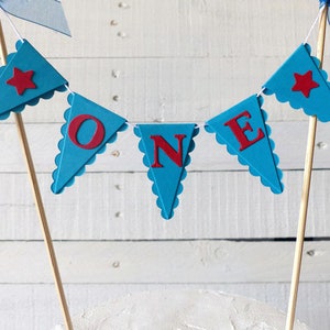 Boys First Birthday Smash Cake Topper - Turquoise Blue & Red Cake Bunting