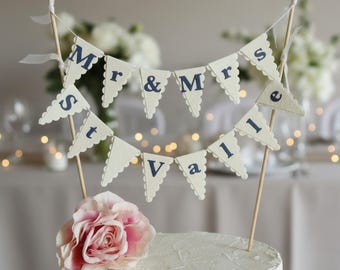 Personalised Wedding Cake Bunting - Custom Mr & Mrs Topper