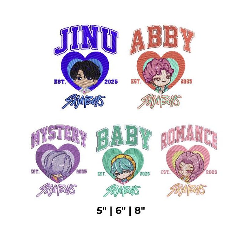 8 Designs Huntrix Girls and Saja Boys Embroidery Design Bundle, Kpop ...