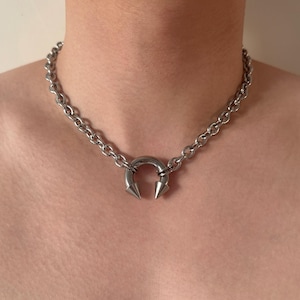 Silver Chain Necklace Punk Goth Choker, Y2K Street Style Jewelry, Minimalist Edgy Statement,Ring Pendant Necklace,Edgy Statement Necklace