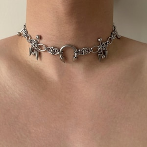 Gotiskt spikigt ringbrynjehalsband, cyberpunk lager-kedjehalsband, industriella Y2K Kpop-smycken, tungmetallkedja edgy unisex-halsband