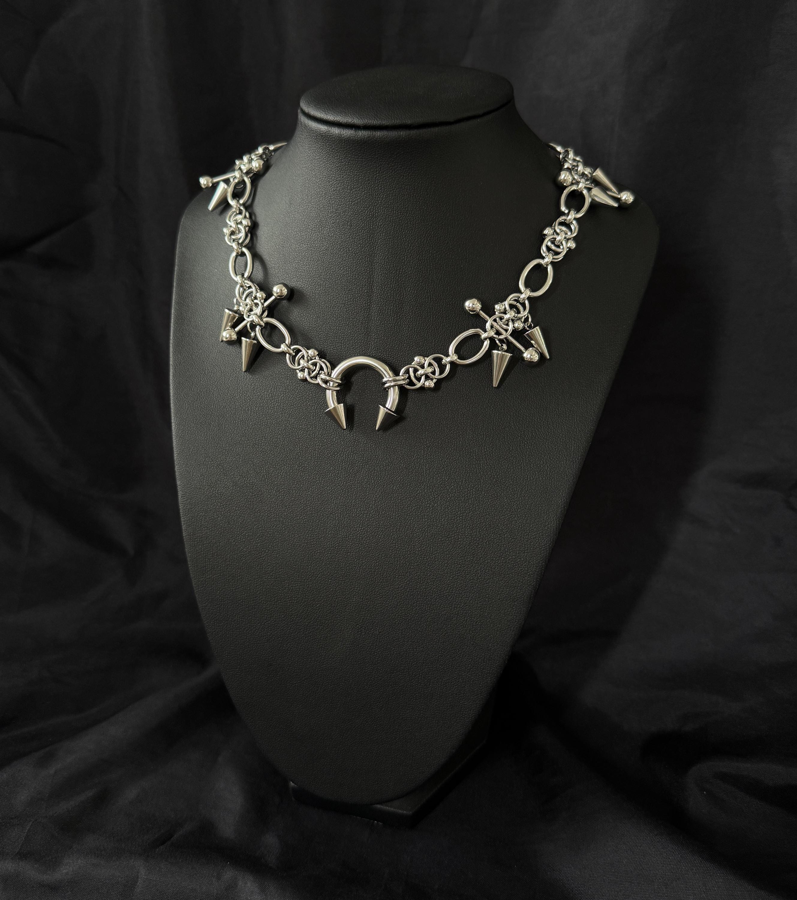 Gothic Spike Chainmail Choker Necklace,cyberpunk Layered Chain 