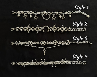Punk-ringbrynjearmband, medeltida rustningsstil kedjesmycken, Y2K-silverarmband med stjärnspetsnyckelberlocker, alternativt statementarmband