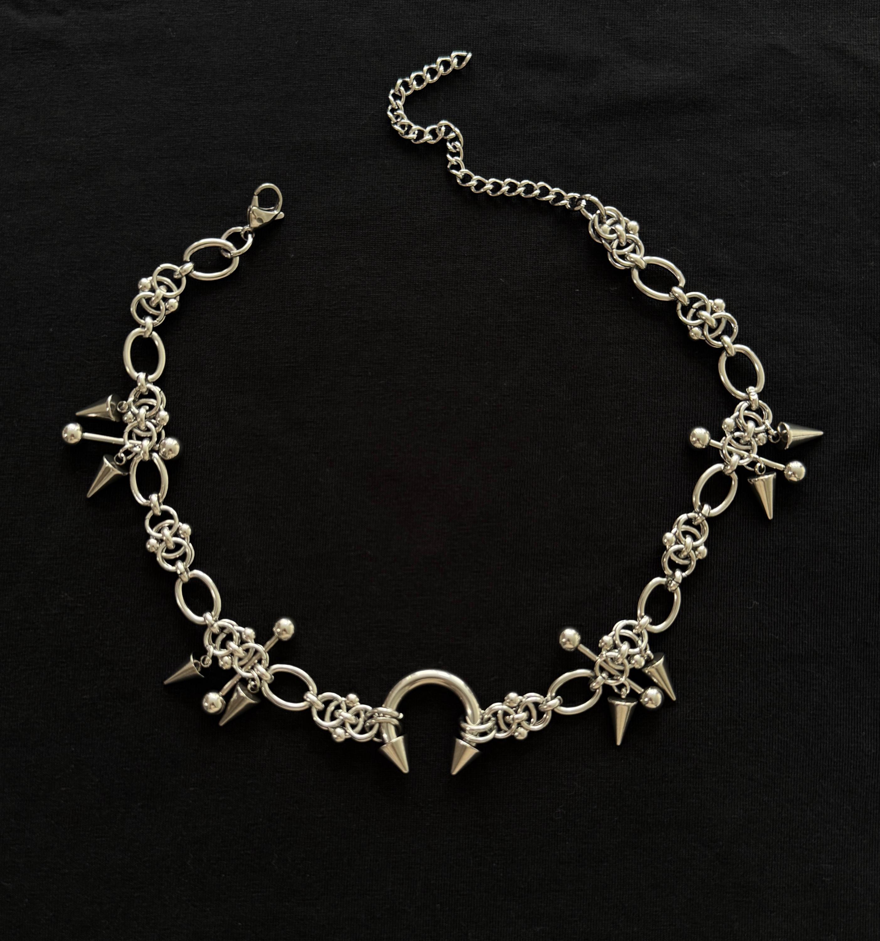 Gothic Spike Chainmail Choker Necklace,cyberpunk Layered Chain 