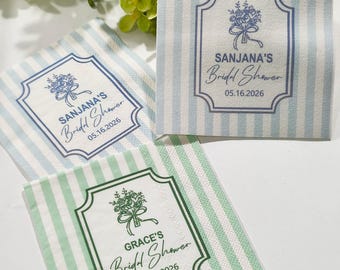 Gepersonaliseerde gestreepte cocktailservetten voor vrijgezellenfeest, gepersonaliseerde cocktailservetten, receptiecocktailservetten, aangepaste coquetteservetten