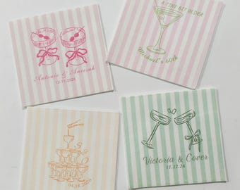 Personalized Wedding Striped Napkins:Romantic champagne coupe illustrations,Wedding & Engagement Party Decor,Cin cin napkins