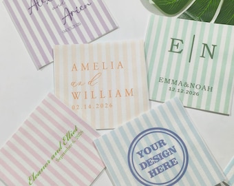 Personalized Wedding Striped Napkins With Name,Any Text On Engagement Napkins,Custom Cocktail Napkins,Elegant Wedding Reception Decor