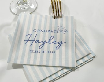 Personalized Striped Cocktail Napkins for Graduation,Class of 2026 Grad Cap Party,graduation gift,Graduation Party Decor,Custom Napkins