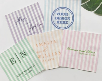 Servilletas de cóctel a rayas personalizadas, decoración personalizada para la recepción de bodas.