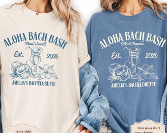 Camiseta para despedida de solteira havaiana, camiseta tropical para a equipe da noiva, camiseta Aloha Bach