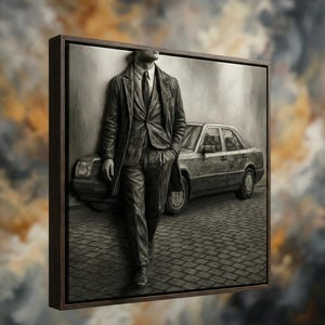 Black and White Gentleman Vintage Car Print | 90s Wall Art (Digital Download)