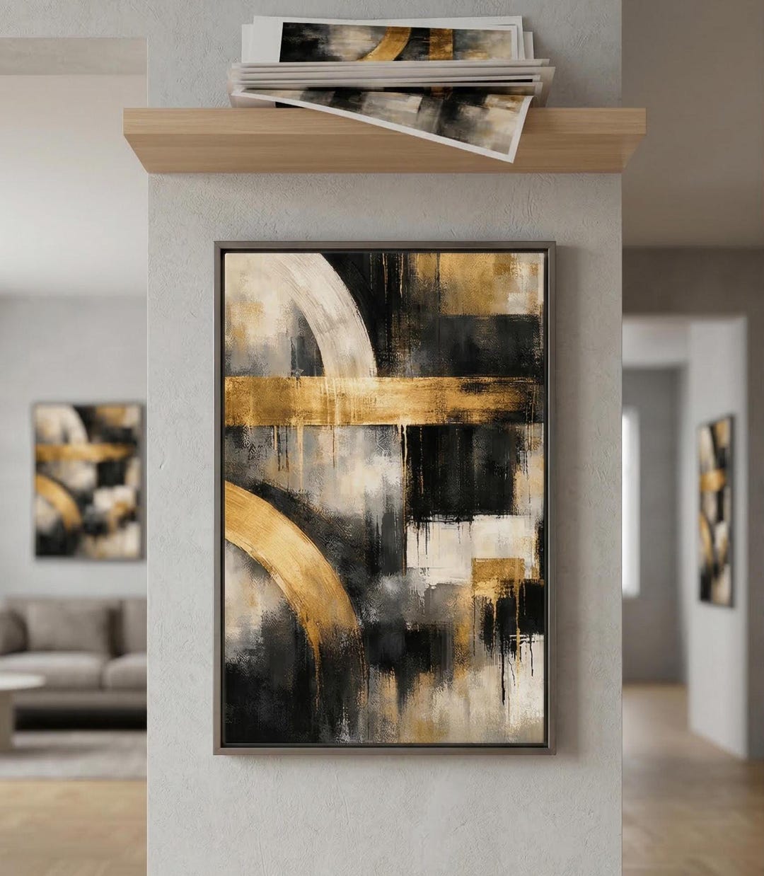 Abstract Printable Wall Art Gold and Black - Digital Download of ...