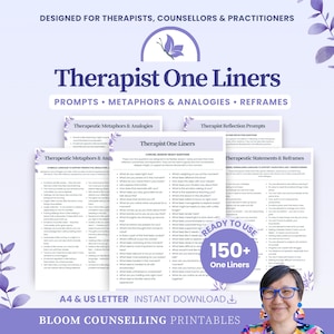 Terapeuts oneliners | Fusklapp för terapeuter | Referensguide för terapeutiska metaforer | Verktygslåda för SFBT-sessioner för terapeuter | Digital nedladdning
