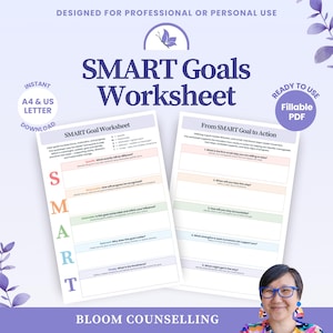 Puede incluir: Una hoja de trabajo digital SMART Goals, diseñada para uso profesional o personal. El PDF imprimible incluye secciones para establecer objetivos, planificar acciones y realizar un seguimiento del progreso. Descarga instantánea en A4 y US Letter.