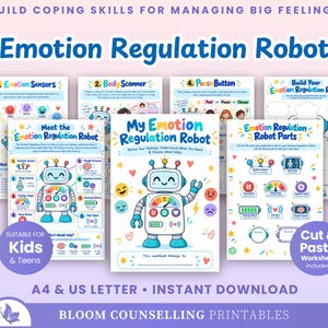 Arbetsbok för barn med emotionsregleringsrobotar | Sociala färdigheter för tonåringar, konstterapiarbetsblad för barn, skolaktivitet (digital nedladdning)
