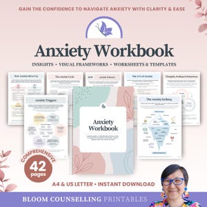 Anxiety Workbook Download PDF | Journal Worksheets | Adult & Teen Self Help Therapeutic Guide | Anxiety Iceberg Triggers Cycle