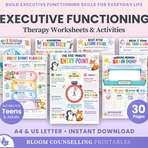 Executive Functioning Worksheets, ADHD Activities, ADHD Therapy, Autism Therapy Workbook School Counsellor Therapist Tool (Digital Download)