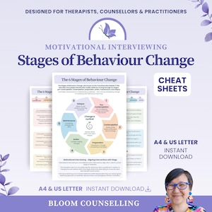 Stages of Behaviour Change Motivational Interviewing Cheat Sheets | MI Quick Reference Guide | Therapist Counsellor Prompt Sheets | Download