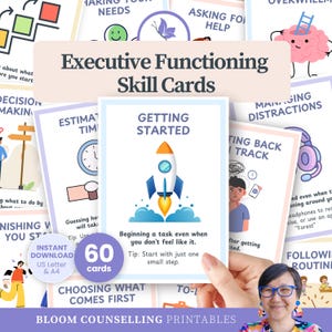 Executive Functioning Skill Cards for Kids & Teens, ADHD Resources, School Counsellor Therapist Tools, Emotion Regulation (Digital Download)