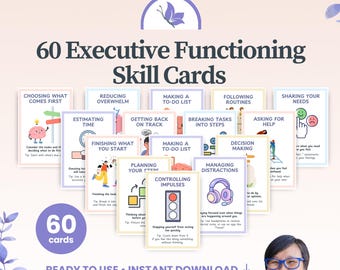 Executive Functioning Skill Cards, ADHD Focus Tools for Kids & Teens, School Counsellor Therapist Resources (Digital Download)