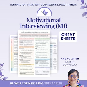 Motivational Interviewing Cheat Sheets | MI Quick Reference Guide | Behaviour Change Stages | Therapist Counsellor Toolkit | PDF Download