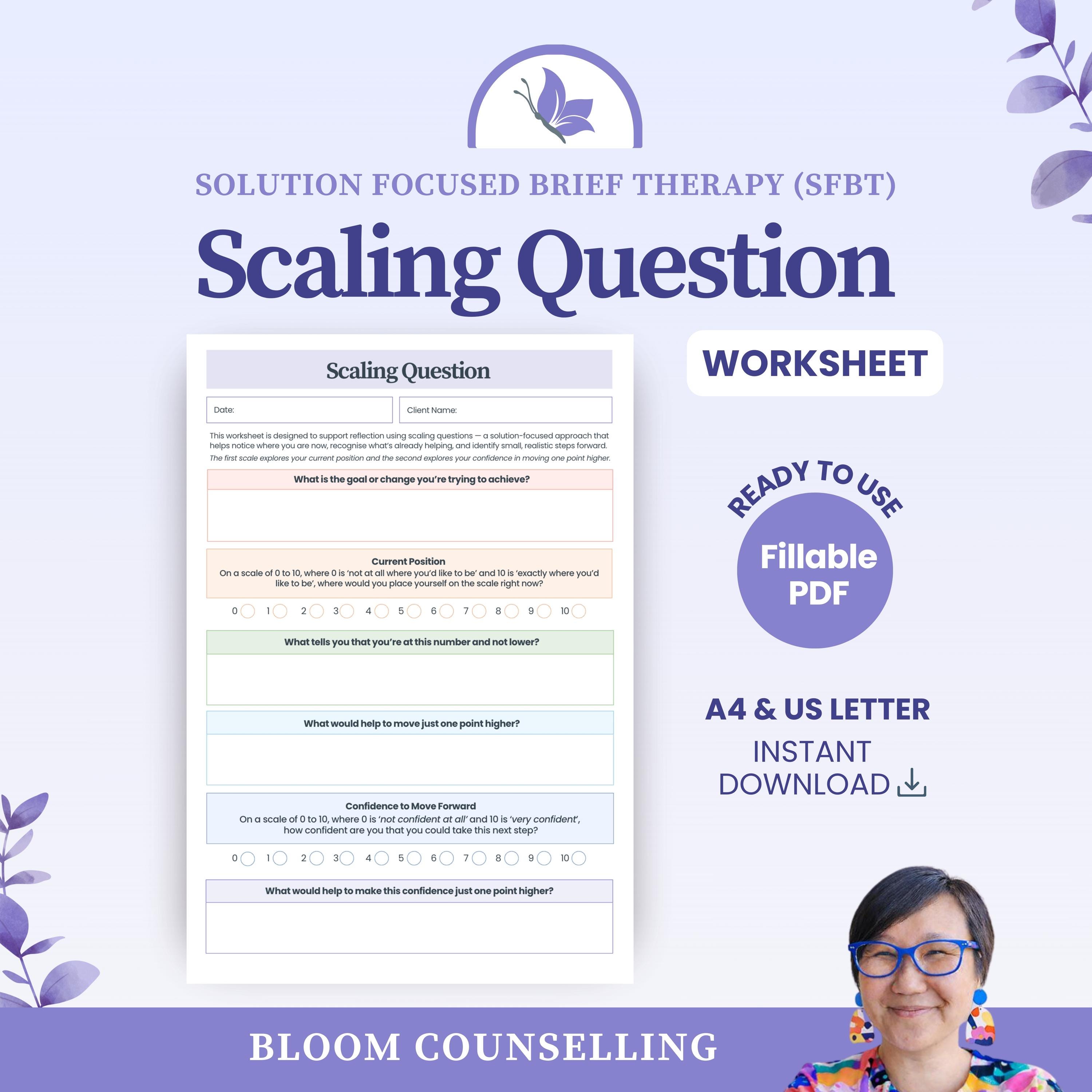 Scaling Question Worksheet Template | SFBT Cheat Sheet Guide | Solution ...