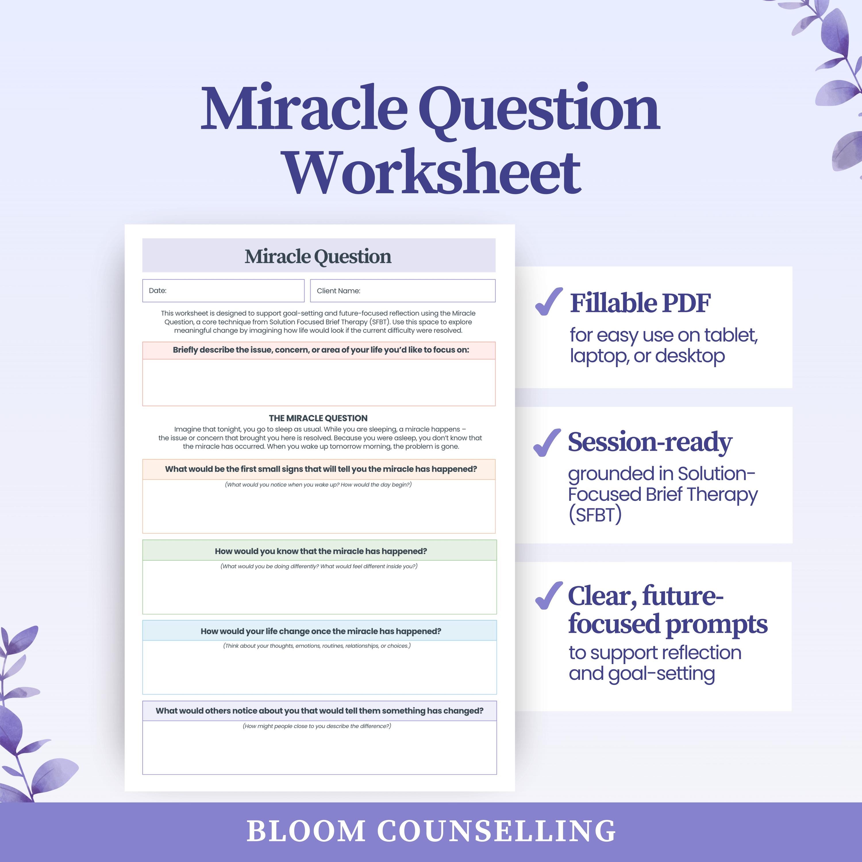 Miracle Question Worksheet | Fillable PDF | Solution Focused Question ...