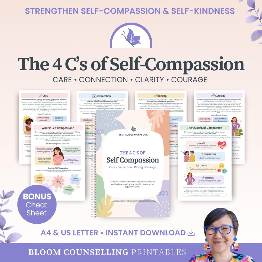 4 C's of Self-compassion Workbook for Adults and Teen, Self Compassion ...