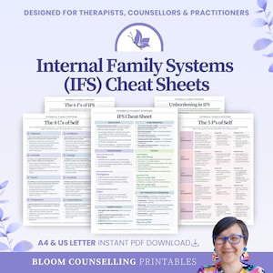 IFS fusklapp, arbetsblad för interna familjesystemterapier, arbetsguide för IFS-delar, resursverktyg för kuratorterapeuter (digital nedladdning)