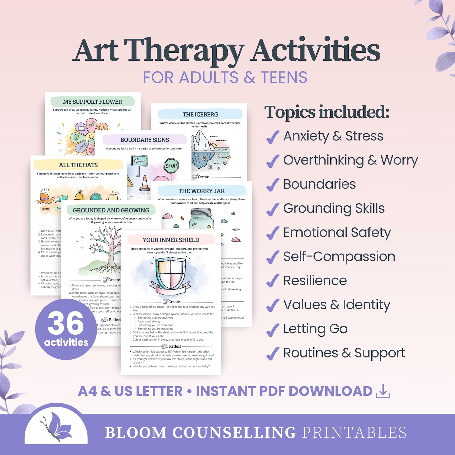 Art Therapy Activities Bundle, Printable Self Care Therapy Worksheets ...
