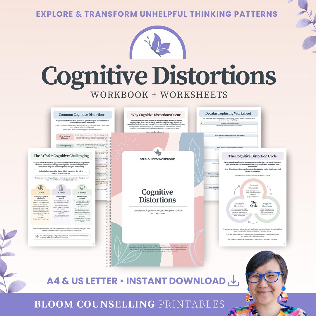 Cognitive Distortions Workbook | CBT Anxiety Worksheets | Unhelpful ...