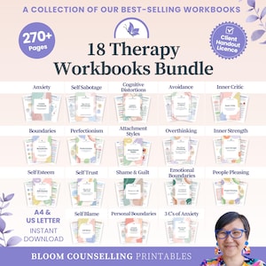 18 Therapy Workbooks Bundle – Anxiety, Avoidance, Boundaries, Overthinking, Attachment Styles, Therapist Resource Toolkit (Digital Download)