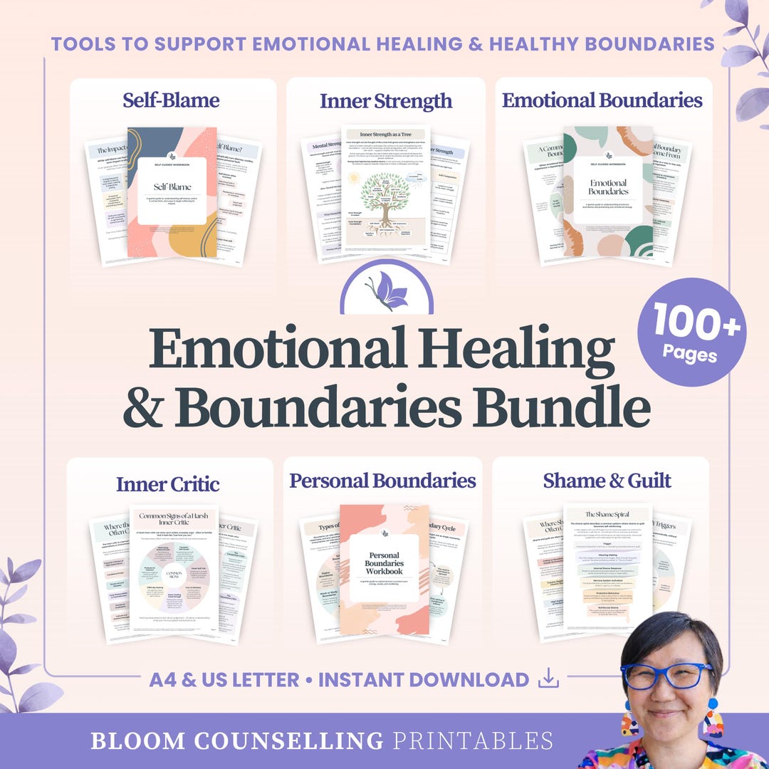 Emotional Healing & Boundaries Workbook Bundle, Inner Strength, Self ...