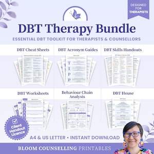 DBT Therapy Bundle | DBT Cheat Sheets, Worksheets, DBT House, Behaviour Chain Analysis, Counsellor Therapist Toolkit (Digital Download)