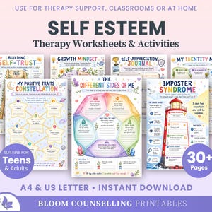 Arbeitsblätter zum Selbstwertgefühl, Aktivitäten für Teenager, Angsttherapie, Arbeitsblätter zum Selbstwertgefühl, Ressourcenpaket für Therapeuten (Digitaler Download)